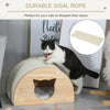 PawHut Wooden Cat House with Cat-Shaped Entrance Sisal Scratching Carpet Soft Cushion - Natural