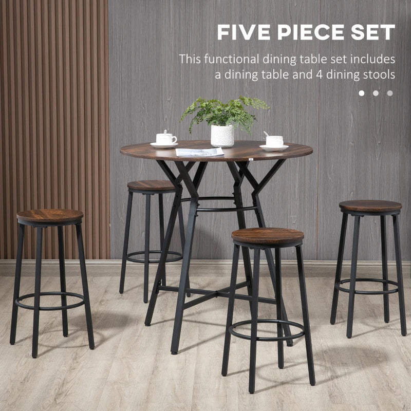 HOMCOM 5-Piece Bar Table and Chairs Set, Space Saving Dining Table with 4 Stools for Pub & Kitchen