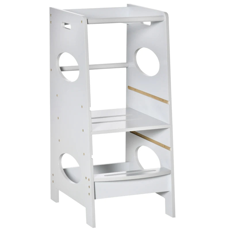 HOMCOM Kids kitchen step stool Step Stool Toddler with Adjustable Standing Platform, White