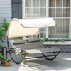 Outsunny Outdoor Double Chaise Rocking Chair, Day Bed Sun Lounger with Canopy Shade, Headrest Pillow, Armrests for Garden, Poolside, Light Gray