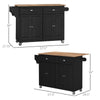HOMCOM Rolling Kitchen Island on Wheels Utility Cart with Drop-Leaf and Rubber Wood Countertop, Storage Drawers, Door Cabinets, Black