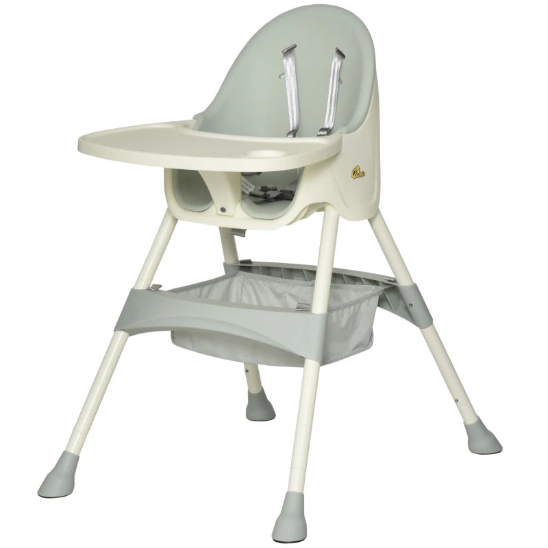 Qaba Baby High Chair 3-In-1 Kids Toddler Seat with 5-Point Safety Harness, Removable Food Tray & Flexible Design - Green