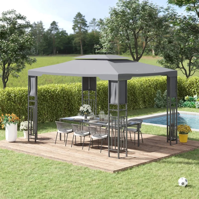 Outsunny 13' x 10' Patio Gazebo Outdoor Canopy Shelter w/ Double Vented Roof, Cream White
