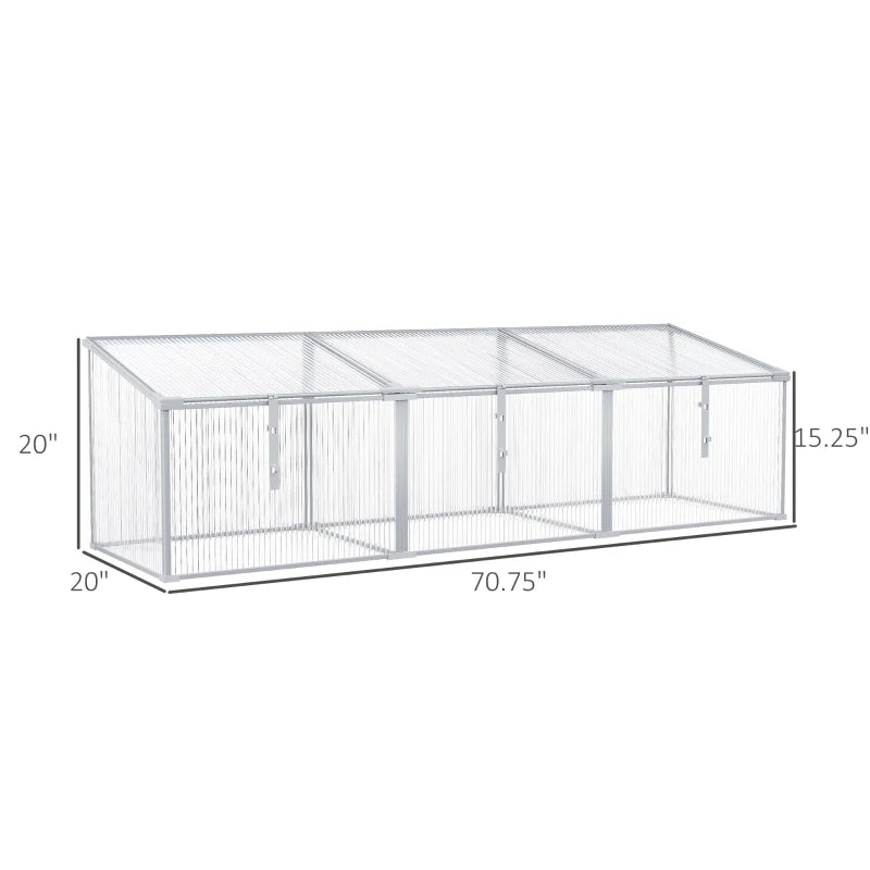 Outsunny 71" Aluminum Vented Cold Frame Mini Greenhouse Kit with Adjustable Roof, Polycarbonate Panels, & Strong Design