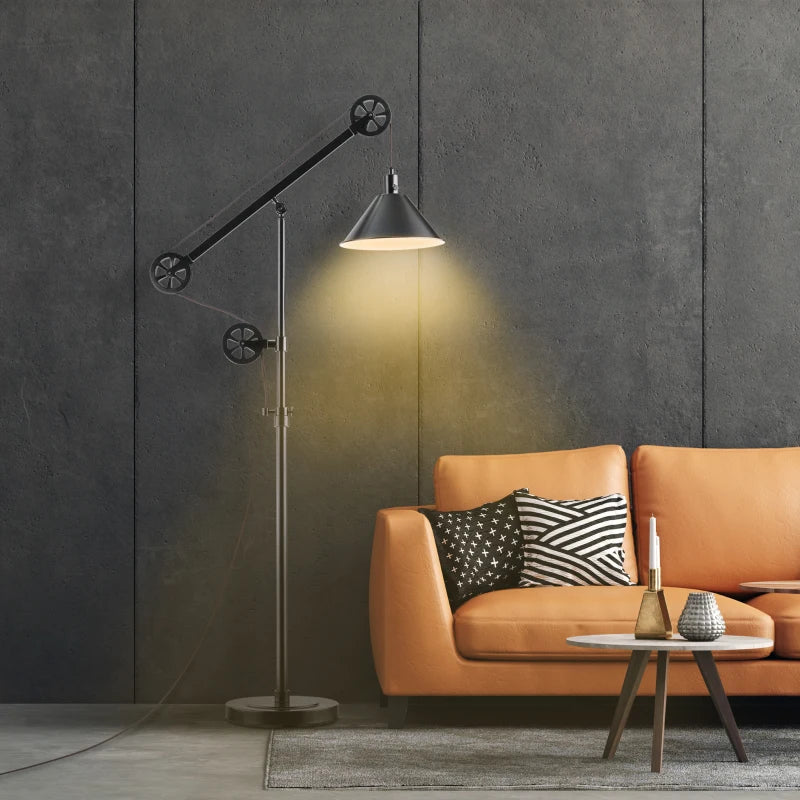 HOMCOM Industrial Floor Lamp for Living Room, Standing Lamp with Steel Frame, Black