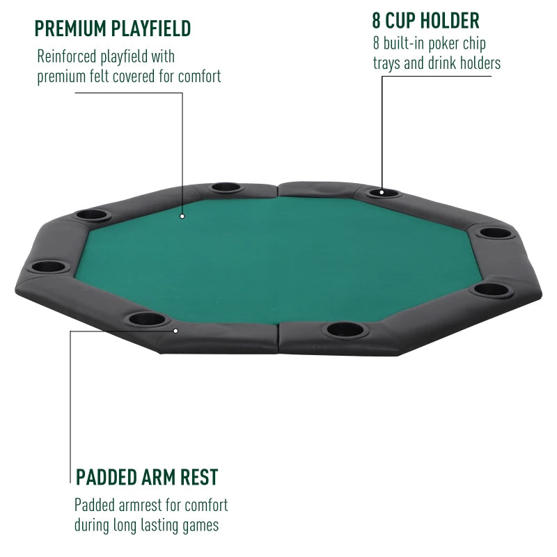Soozier 48" 8 Person Octagon Foldable Poker Table Cover with Padded Rails and Cup Holders