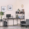 HOMCOM Computer Desk Home Office Study Writing Rectangle Workstation with Storage Shelves 3-Tier Bookshelf, Wide Display Table, Black/Oak