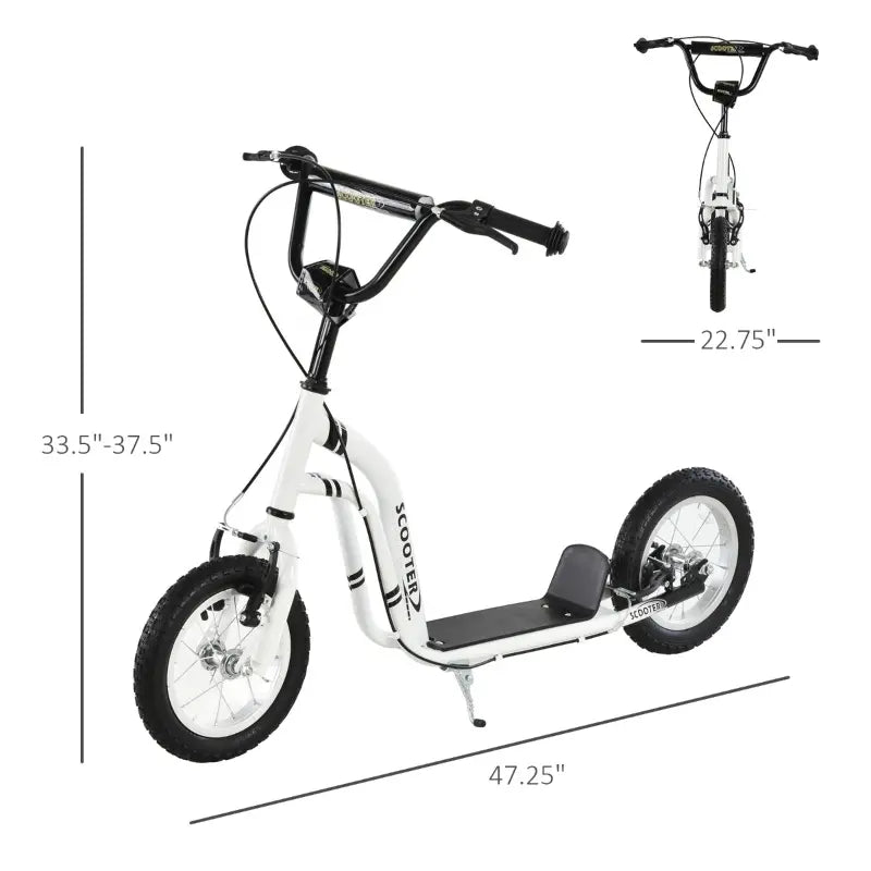 ShopEZ USA Youth Scooter Front and Rear Caliper Dual Brakes 12-Inch Inflatable Front Wheel Ride On Toy For Age 5+ - White