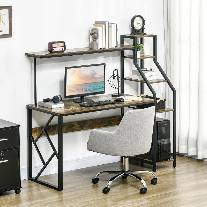 HOMCOM Writing PC Computer Desk with Height Adjustable Monitor Stand and Foot Pads for Home Office Workstation - Black