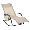 Outsunny Outdoor Rocking Chair, Chaise Lounge Pool Chair for Sun Tanning, Sunbathing, a Rocker with Side Pocket, Armrests & Pillow for Patio, Lawn, Beach, Cream White