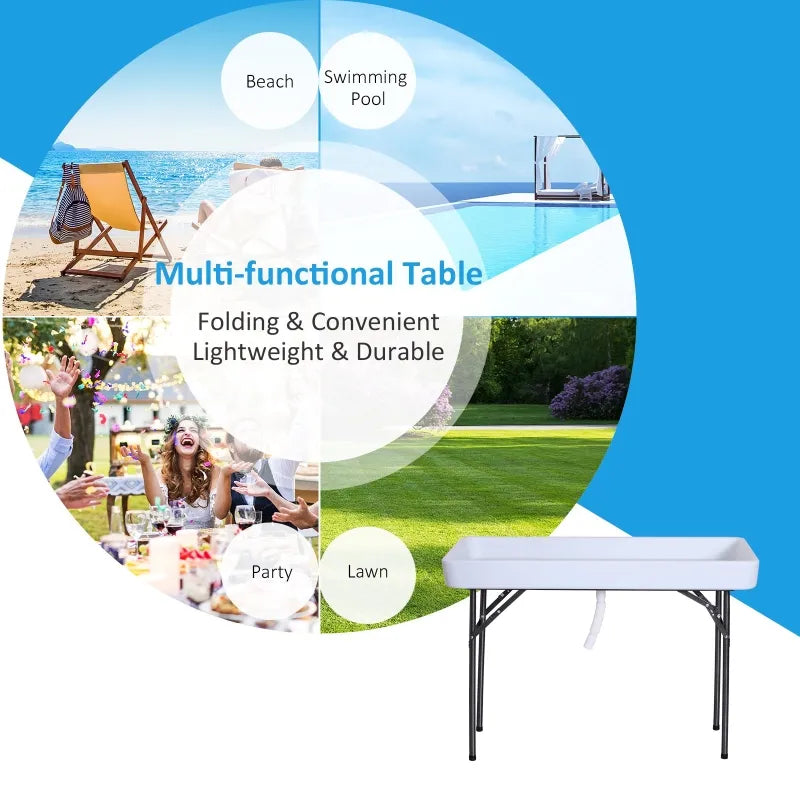Outsunny 50" Portable Folding Camping Table with Sink, Faucet, Dual Stainless Steel Basins, and Accessories for Fish Cleaning
