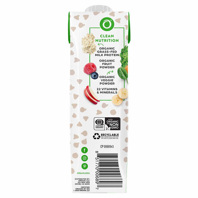 Orgain USDA Organic Kids Nutritional Protein Shake, Chocolate, 8 fl oz, 24-pack