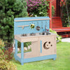 Outsunny Wooden Kids Kitchen with Pots and Pans, Storage Shelf Cabinet, Side Hanger, Sun, Moon, Star Pattern for 3+