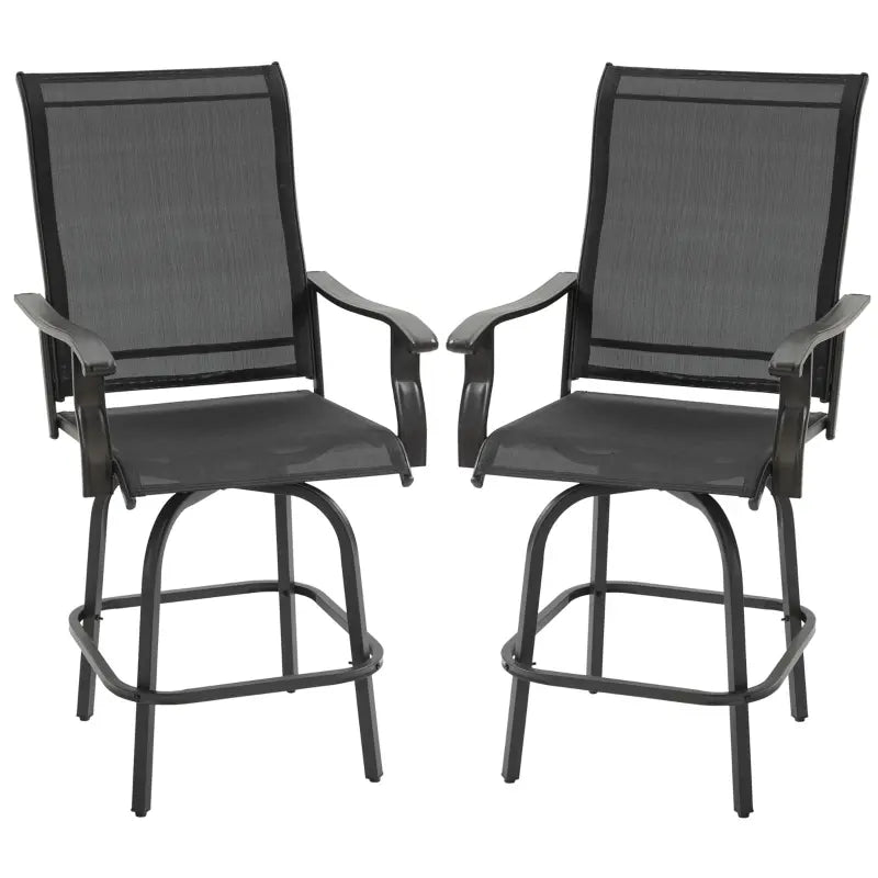 Outsunny 2pc Bar Height Patio Chairs w/ Armrests Steel Frame for Backyard, Balcony, Black