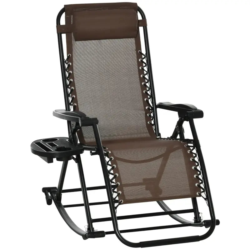 Outsunny Zero Gravity Lounge Chair Adjustable Rattan Wicker Lounger with Cup Holder, Phone Container, Headrest for Garden, Porch, Backyard, Pool