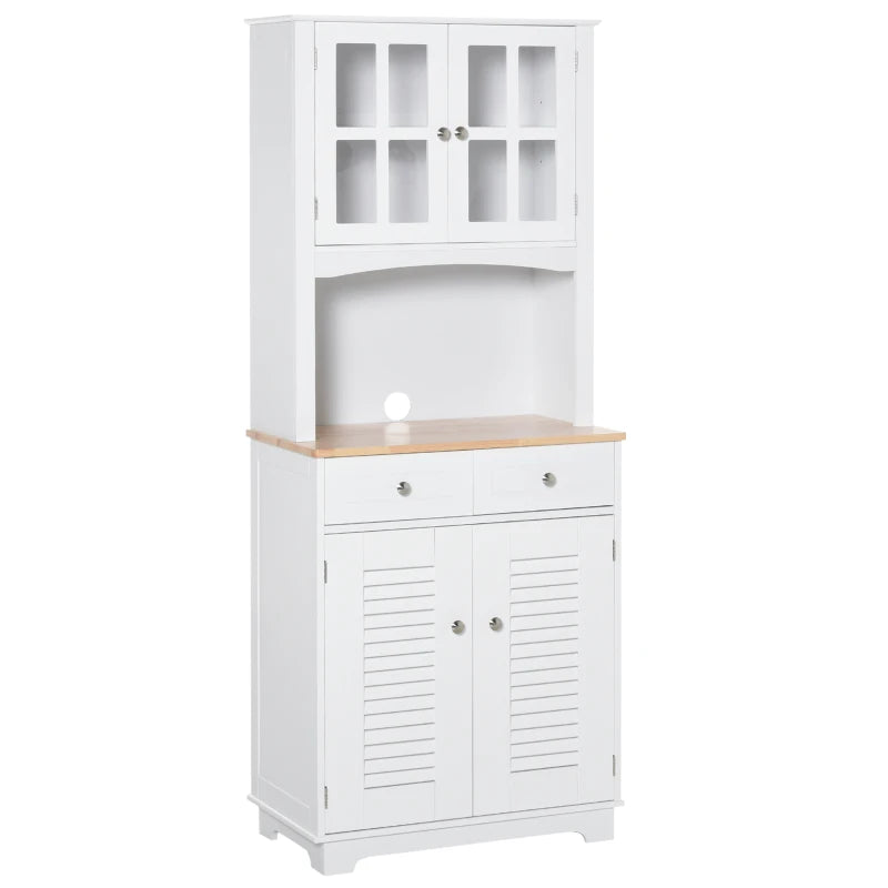 HOMCOM Freestanding 67" Kitchen Pantry with Hutch, Buffet Cabinet, Microwave Stand with Framed Doors, 2 Drawers, Cupboard, White