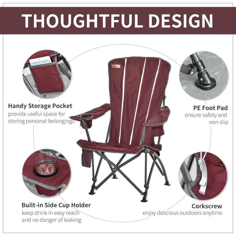 Outsunny Folding Camping & Beach Lounge Chair with Durable Oxford Fabric, Built-In Cup Holder, Bottle Opener, Red