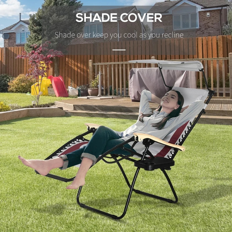 Outsunny Folding Zero Gravity Outdoor Recliner Patio Lounge Chair, Canopy Sun Shade, Headrest, Table Tray, Oxford Fabric, Blue