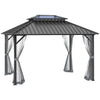 Outsunny 10' x 12' Hardtop Gazebo Canopy with Galvanized Steel Roof, Aluminum Frame, Permanent Pavilion with Top Hook, Netting and Curtains for Patio, Garden, Backyard, Deck, Lawn, Brown