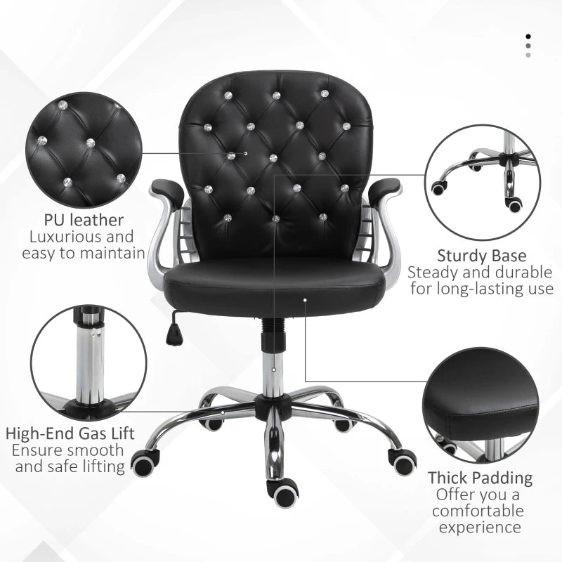 Vinsetto Vanity Middle Back Office Chair Tufted Backrest Swivel Rolling Wheels Task Chair with Height Adjustable Comfortable with Armrests, Grey