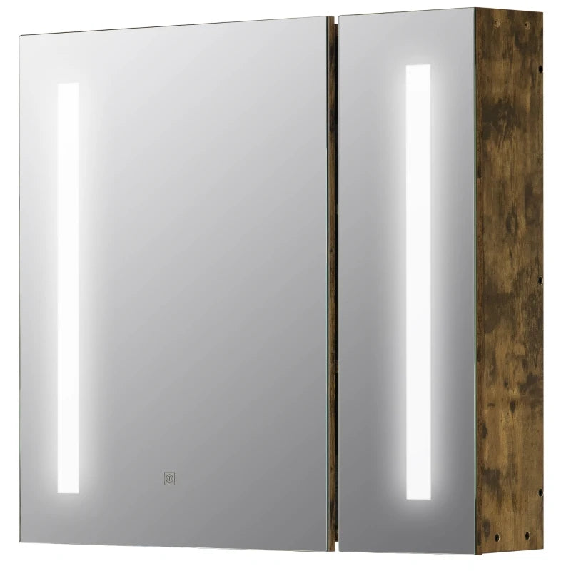 kleankin LED Light Medicine Cabinet with Mirror Door, Wall-Mounted Bathroom Vanity Organizer with Dimmer Touch Switch, and USB Charge, White