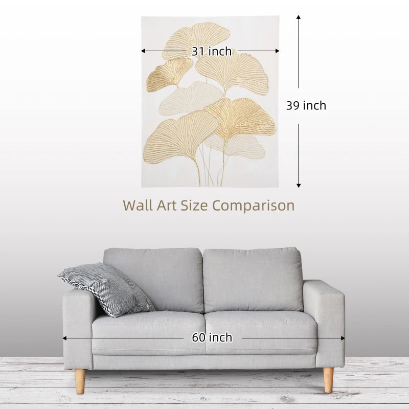 HOMCOM 3D Metal Wall Art Set of 2 Modern Lotus Leaves Hanging Wall Sculpture Home Décor 20"x32"x2, Grey and Gold