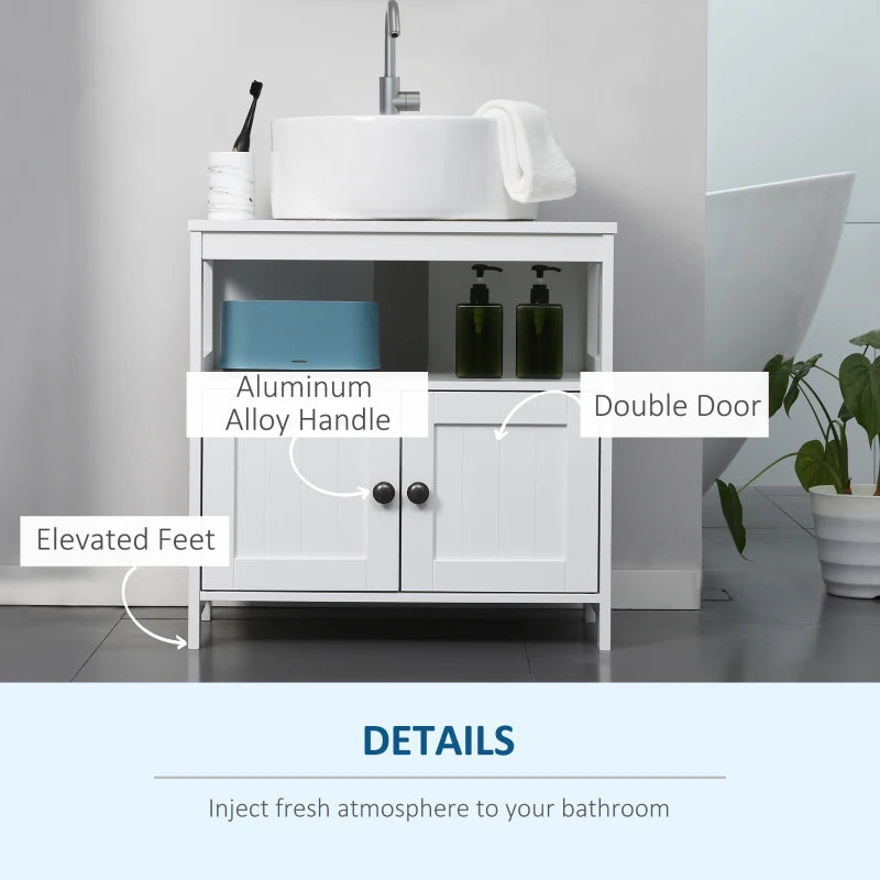Kleankin Bathroom Sink Cabinet, Floor Standing Under Sink Cabinet,  Freestanding Storage Cupboard With Adjustable Shelf, Double Doors, Antique  White : Target