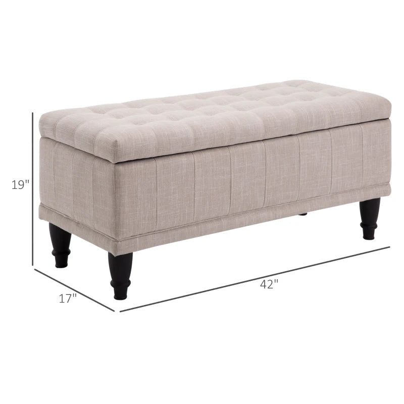 HOMCOM Large 42" Tufted Linen Fabric Ottoman Storage Bench With Soft Close Lid for Living Room, Entryway, or Bedroom, Dark Heather Grey