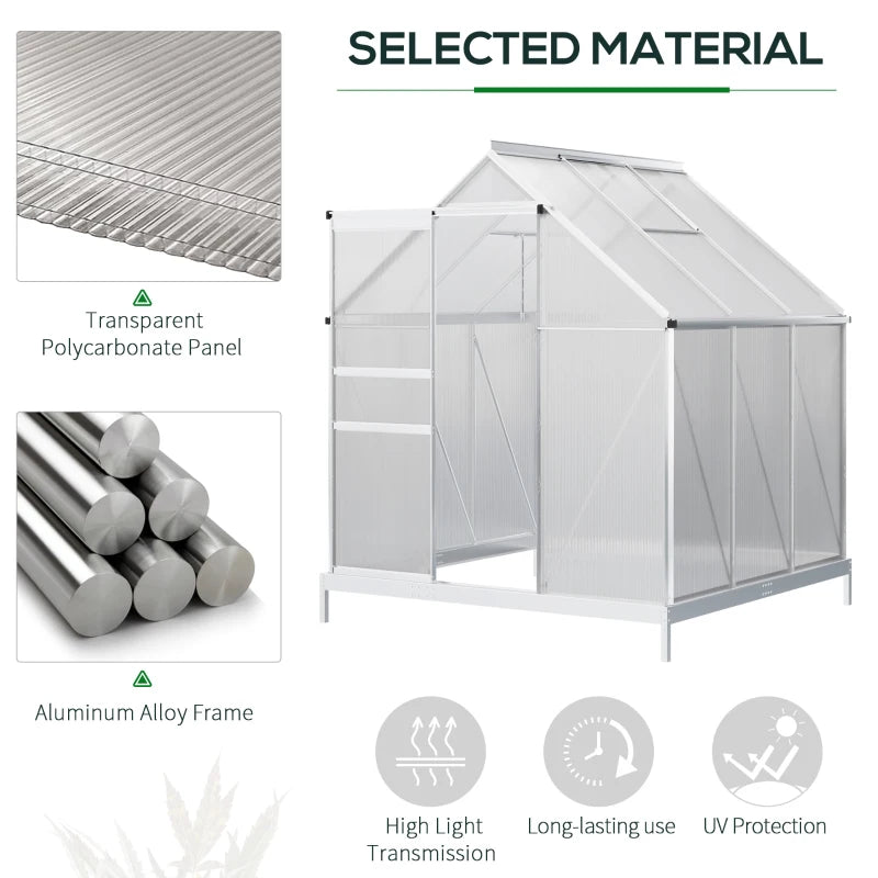 Outsunny 4' L x 6' W Walk-In Polycarbonate Greenhouse with Roof Vent,Greenhouse for Winter