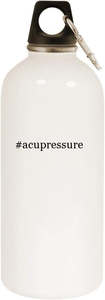 Molandra Products #acupressure - 20oz Hashtag Stainless Steel White Water Bottle with Carabiner, White