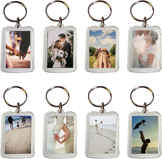 Snailmon 50pcs Acrylic Photo Keychain Custom Frames, Personalized Snap in Insert Clear Blank DIY Picture Frames-2"x1.3" size