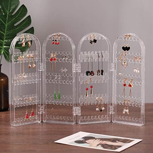 Cq acrylic 256 Holes Acrylic Earrings Holder for Women,4 Doors Foldable Screen Necklace Display Rack,Hanging Jewelry Organizer Double Sided Stand Display,Clear