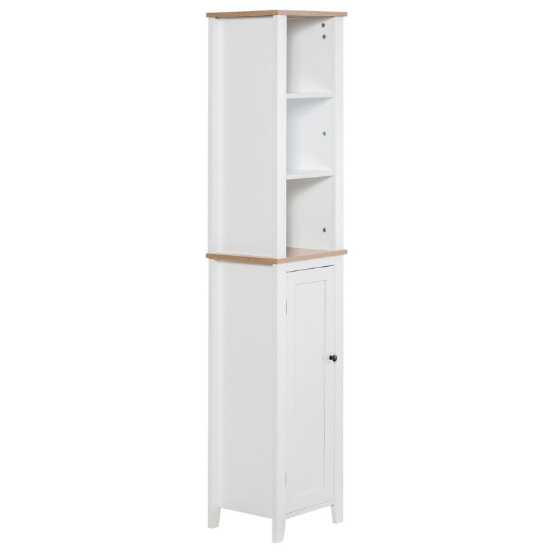 kleankin Tall Bathroom Storage Cabinet, Freestanding Tower Cabinet with 3 Open Shelves and Adjustable Shelf, Antique White
