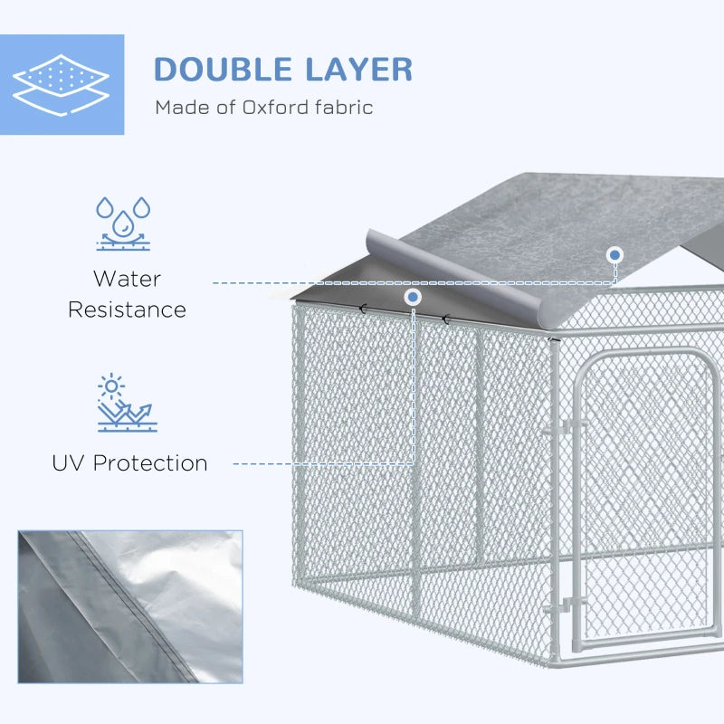 PawHut Dog Kennel Outdoor Heavy Duty Playpen with Galvanized Steel Secure Lock Mesh Sidewalls and Waterproof Cover for Backyard & Patio, 7.5' x 7.5' x 5.6'
