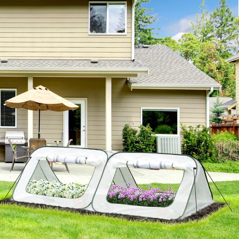 Outsunny 95" x 47" x 30" Pop Up Greenhouse Mini Warm House with Roll Up Doors and Portable Zipper Bag for Plants Outdoor