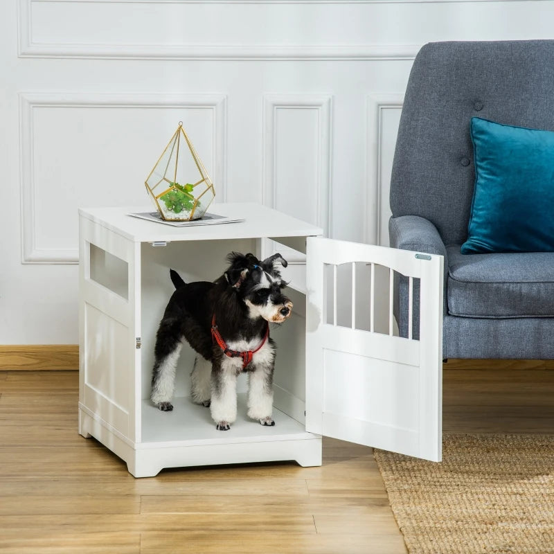 PawHut Wooden & Wire Dog Crate with Surface, Stylish Pet Kennel, Magnetic Doors, White