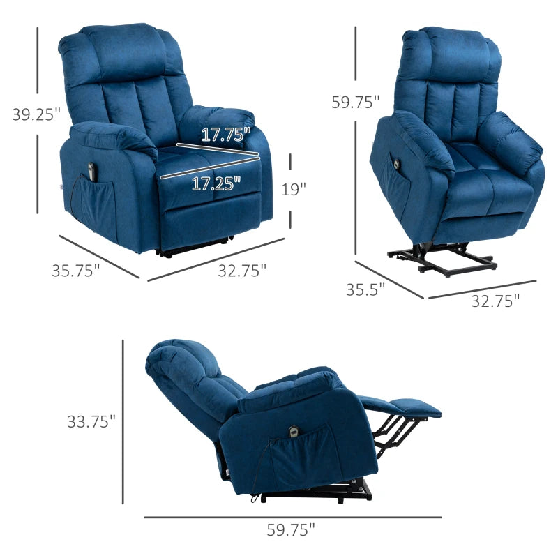 HOMCOM Lift Chair for Elderly Power Lift Recliner Chair with Side Pocket and Remote Control for Living Room Blue