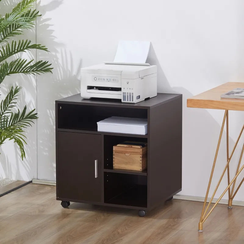 HOMCOM Printer Stand Multipurpose Moveable Filing Cabinet with Ample Inner Storage Space & 4 Easy-Rolling Wheels, Coffee