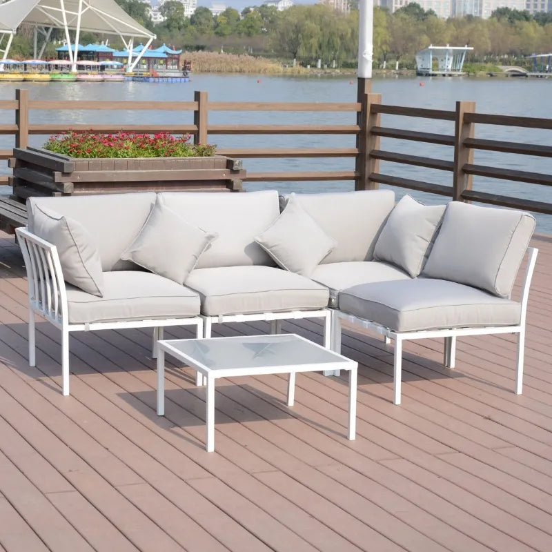 Outsunny 4 Piece Outdoor Furniture Patio Conversation Seating Set - White / Grey