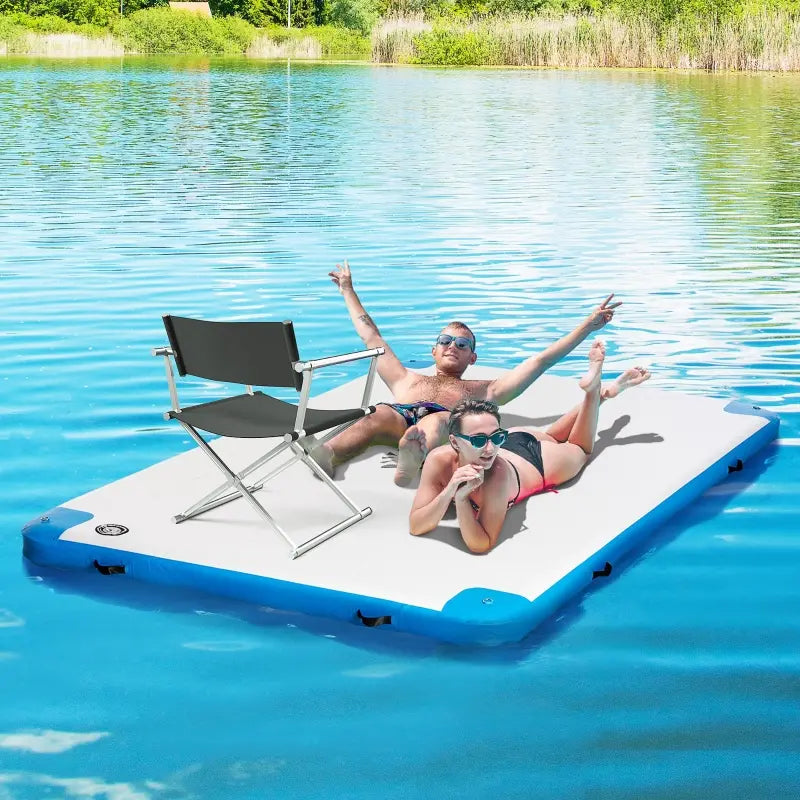 Outsunny Water Floating Platform Island w/ Air Pump & Backpack for Pool, Beach