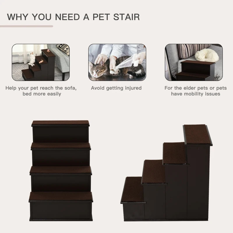 PawHut Pet Stairs, Small Dog Steps for Couch Bed with Cushioned Removable Covering, 15.75" x 23.25" x 21.25", Grey