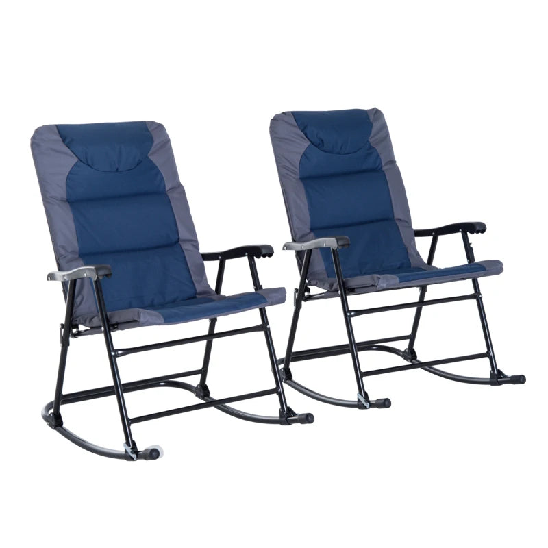 Outsunny 2 Piece Outdoor Rocking Chair Set, Patio Furniture Set with Folding Design, Armrests for Porch, Camping, Balcony, Navy Blue