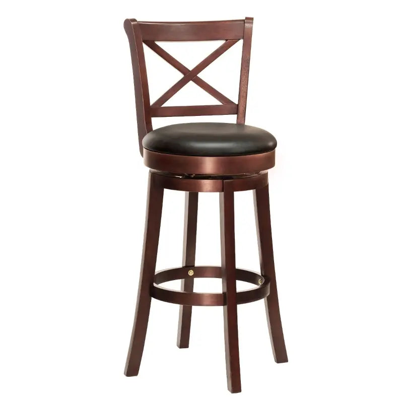 HOMCOM Traditional Bar Stool, 31 Inch Seat Height Barstool, Swivel PU Leather Upholstered Chair, with Cross Back and Rubberwood Frame, Set of 2, Cream White