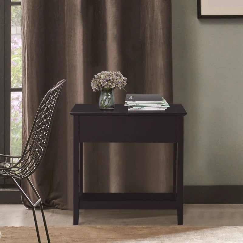 HOMCOM Modern End Table, Slim Side Table, Nightstand with Adjustable Open Shelf and Door Cabinet for Living Room, Bedroom, Grey