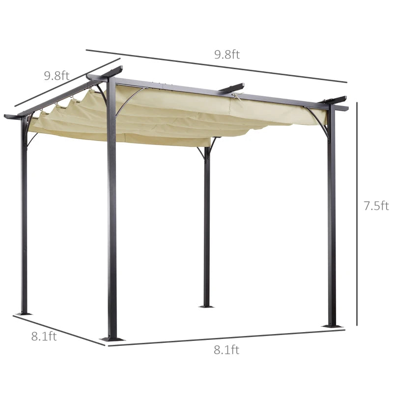 Outsunny 11.5' x 11.5' Retractable Pergola Canopy, Outdoor UV Protection & Sun Shade, Steel Frame for Garden, Grill, Patio, Backyard, Gray