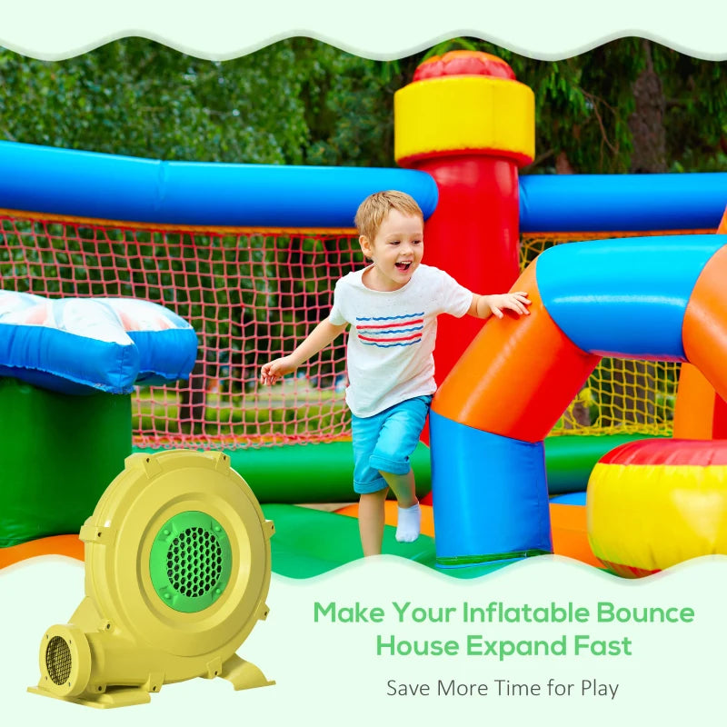 Outsunny Bounce Air blower for Inflatable House 450-Watt Electric Fan Blower Compact and Energy Efficient Pump Indoor Outdoor, Bouncy Castle and Pneumatic Swimming Pool, Yellow