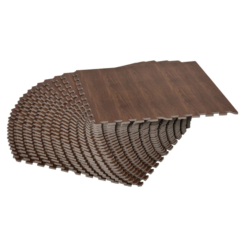 HOMCOM Puzzle Floor Tiles, Interlocking EVA Foam Mats w/ Borders Pack of 25, Brown