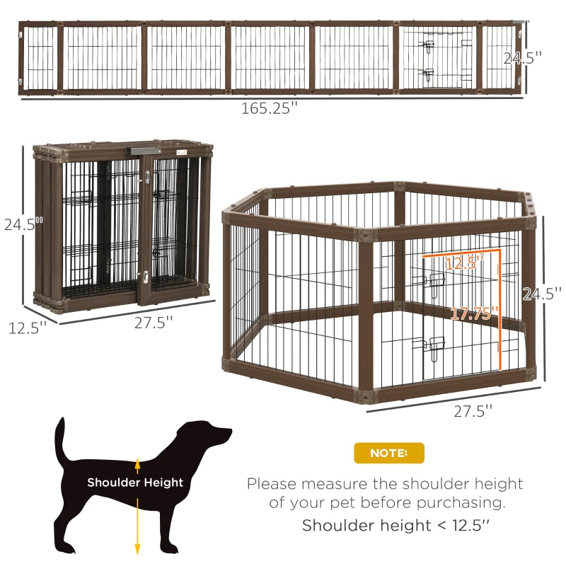 PawHut 24.5" Heavy-Duty Pet Playpen, Foldable Dog Exercise Pen, Roomy Small Dog Fence with Door, Double Locking Latches, for Indoor or Outdoor Use, Brown