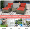 Outsunny 5 Piece Rattan Wicker Outdoor Patio Conversation Set with 2 Cushioned Chairs, 2 Ottomans & Glass Table - Red