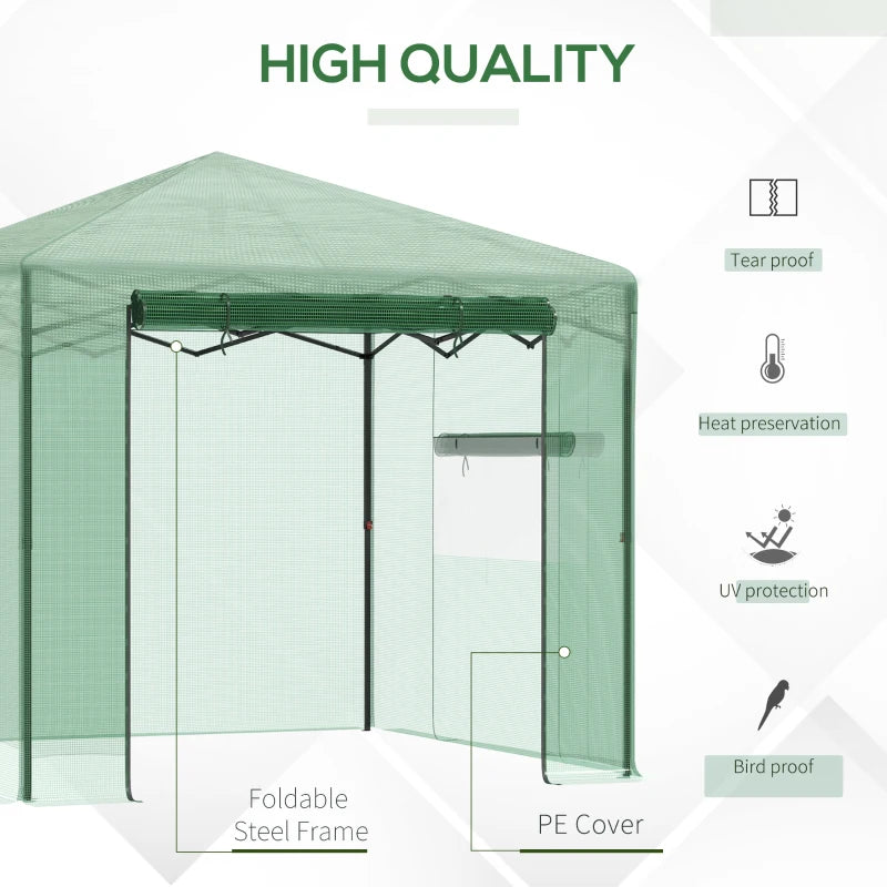 Outsunny 10' x 10' x 8' Portable Pop-up Walk-in Greenhouse with Roll-up Door & 2 Windows for Growing Flowers, Herbs, Vegetables